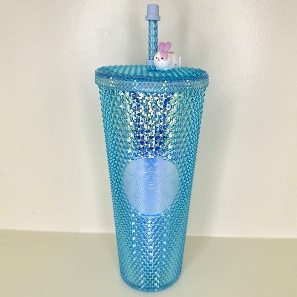 NEW Starbucks 2020 China Blue Diamond Studded Tumbler Venti Bunny Topper Rare - Picture 3 of 13